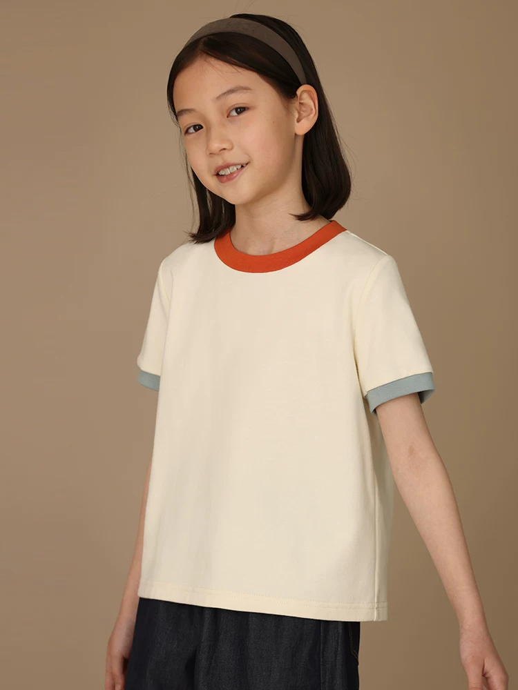 Quần áo trẻ em cotton thân thiện với da màu khối màu ngắn tay áo thun cổ tròn cổ điển dành cho cha mẹ và con cái dành cho bé trai và bé gái mùa hè