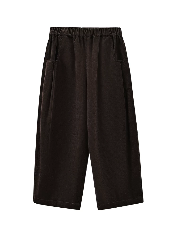 Quần áo trẻ em mùa thu đông quần dài trẻ em quần dài cotton rộng rãi quần thường ngày bé trai và bé gái quần cà rốt vải nhung màu cà phê