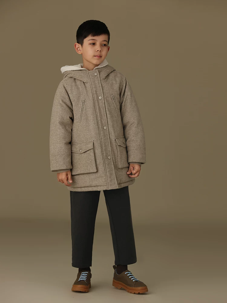 Áo khoác cotton có mũ dày cho trẻ em mùa thu đông, áo khoác len ấm áp cho trẻ lớn, áo khoác bông mùa đông.
