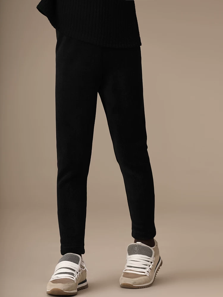 Quần legging nhung kẻ sọc mùa đông cho bé gái, có lớp lót lông cừu, dày dặn và ấm áp.