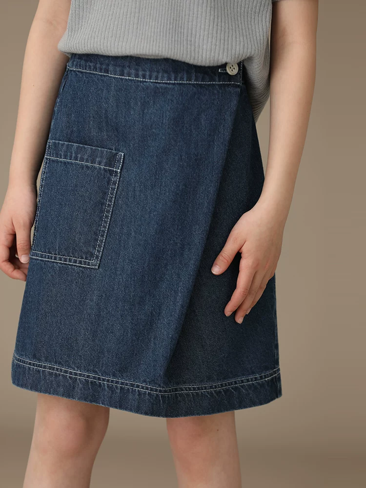 Hazi Quần Áo Trẻ Em Thu Đông Hàng Mới Về Nữ Thiết Kế Độc Đáo Cha Mẹ-Con Denim Vintage Váy Chữ A Váy Ngắn