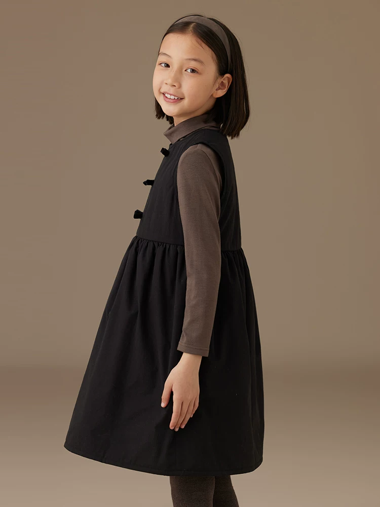 Quần áo trẻ em mùa đông váy vest nơ kiểu Trung Quốc mới nhiều lớp quần áo cotton dày váy bé gái cho trẻ lớn hơn