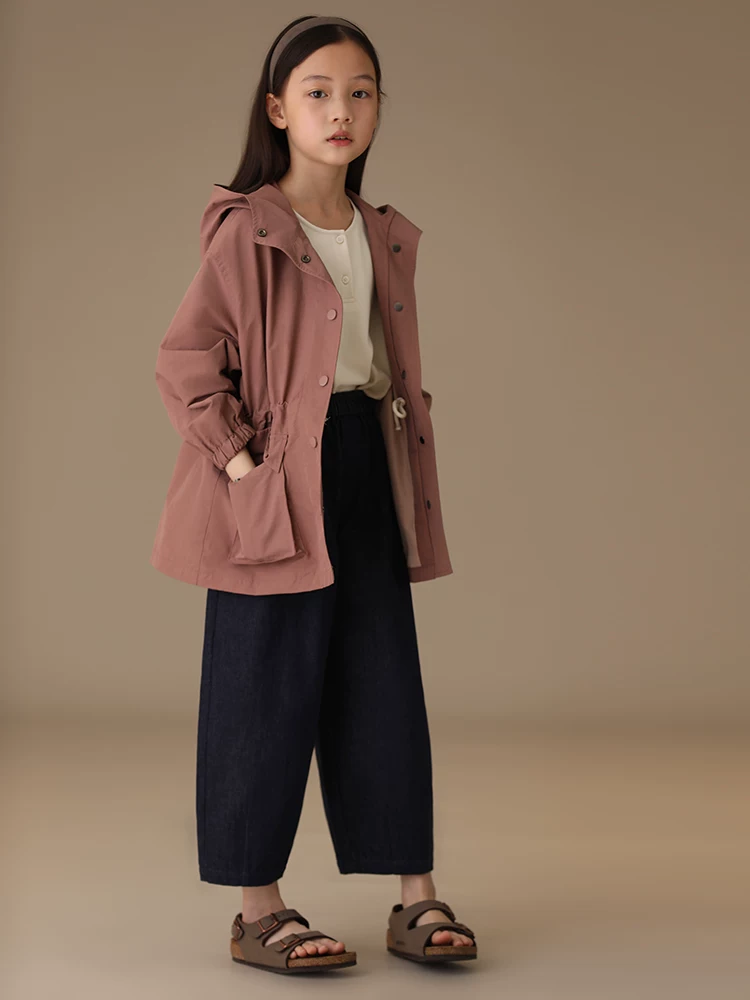 Quần áo trẻ em mùa xuân hè màu xanh đậm quần cotton nguyên chất dáng rộng quần jean ống rộng không phai màu dành cho bé gái