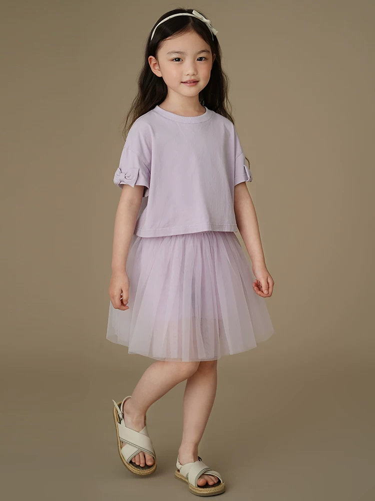 Bộ quần áo mùa hè cho trẻ em: áo thun ngắn tay, váy ngắn như tiên, váy voan, trang phục mùa hè cho bé gái, phong cách thời thượng mới.