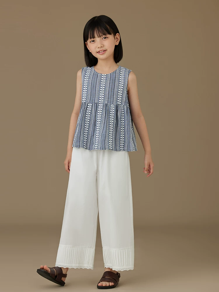 Quần áo trẻ em mới mùa hè áo vest không tay kẻ sọc xanh trắng trang phục mùa hè cho trẻ em đơn giản mang lại cảm giác cao cấp áo mỏng cho bé gái