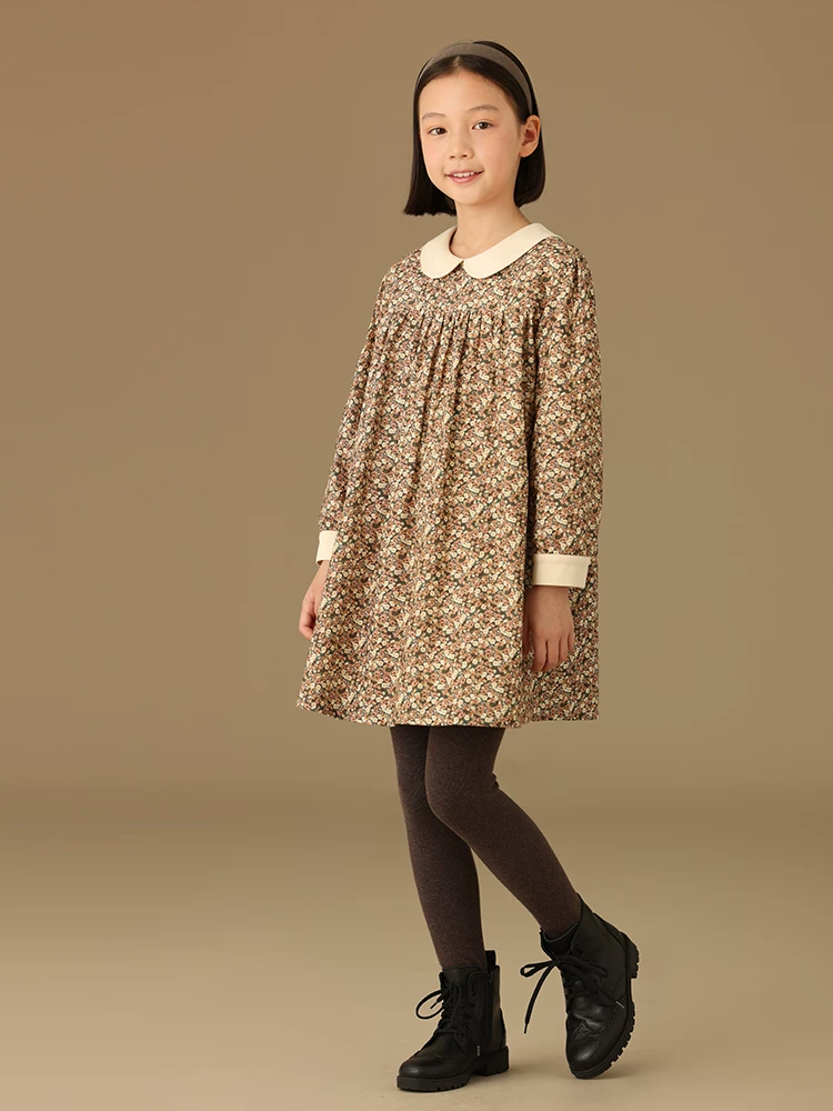 Quần áo trẻ em mùa thu đông váy hoa retro cotton nguyên chất cổ búp bê bé gái váy dài tay sành điệu cho bé gái