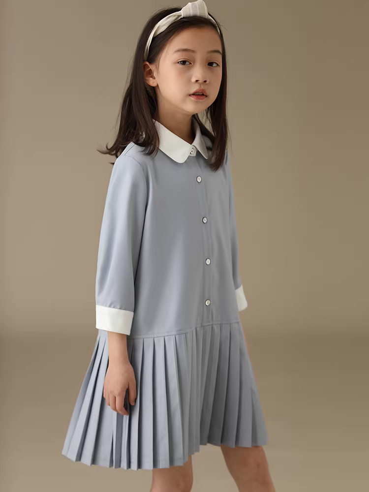 Quần áo trẻ em váy xuân hè phong cách học sinh váy dài tay cho bé gái váy sơ mi cho bé gái trang phục biểu diễn trang trọng