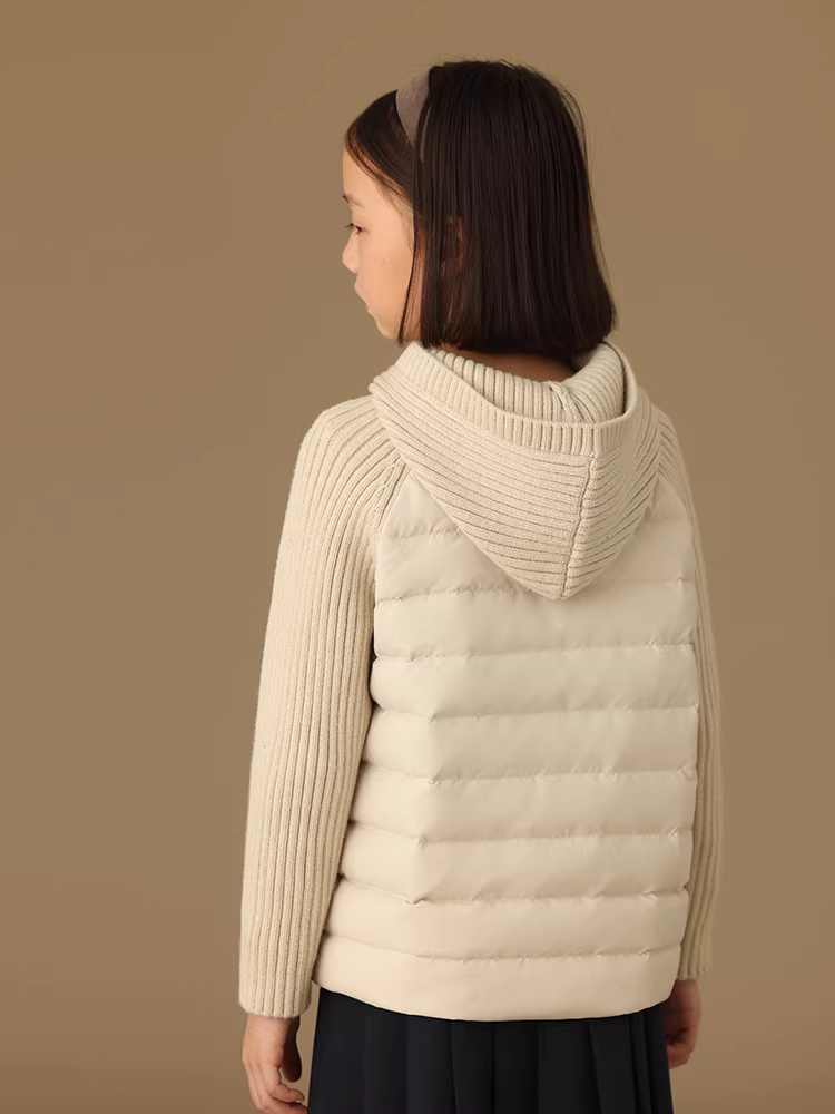 Áo khoác lông vũ cho trẻ em dành cho bé trai và bé gái, áo khoác lông vũ có mũ trùm đầu bằng vải dệt kim mùa đông, lớp bên trong đồng phục học sinh.