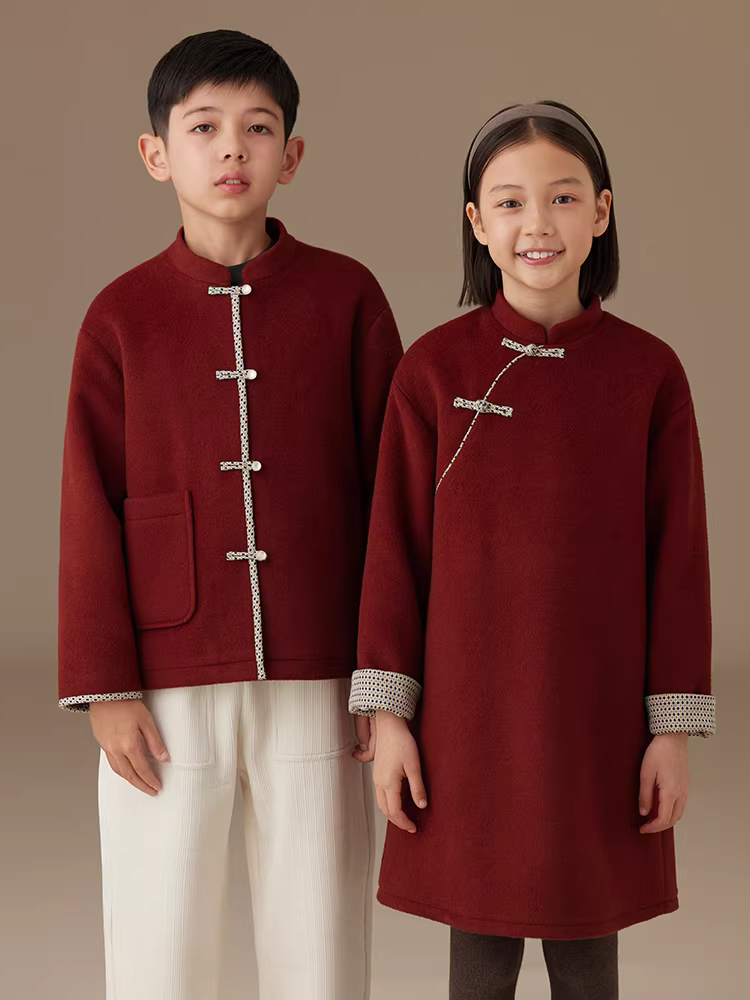 Quần áo trẻ em mùa thu đông áo khoác trẻ em phong cách Trung Hoa mới màu đỏ trang phục năm mới váy sườn xám cho bé gái lớn hơn