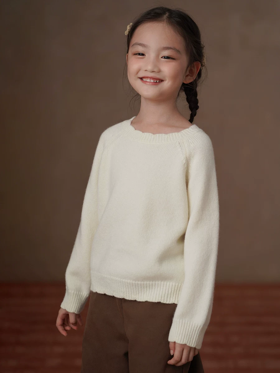Áo len mùa đông màu be rộng rãi, kiểu dáng thường ngày cho bé gái, áo len dệt kim, áo lót cho bé gái