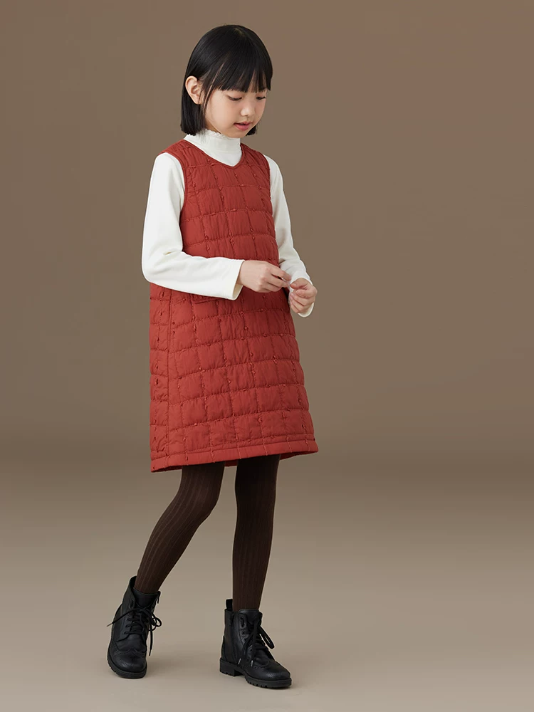 Áo khoác có đệm cho trẻ em mùa thu đông, váy vest màu cam thiết kế đơn giản cho bé gái.