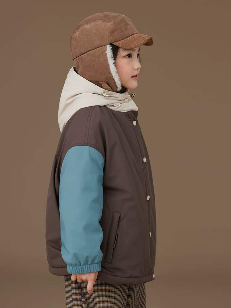 Quần áo cotton thường ngày mùa đông cho trẻ em bé trai và bé gái áo có màu phối đơn giản mang lại cảm giác cao cấp áo khoác có mũ trùm đầu dày cho trẻ em