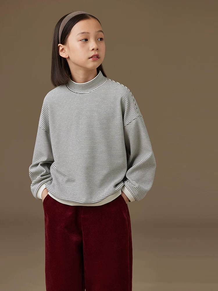 Quần áo trẻ em cho mùa thu đông, áo nhiều lớp cho trẻ em, áo sơ mi sọc cổ cao nửa cổ đa năng cho bé trai và bé gái.