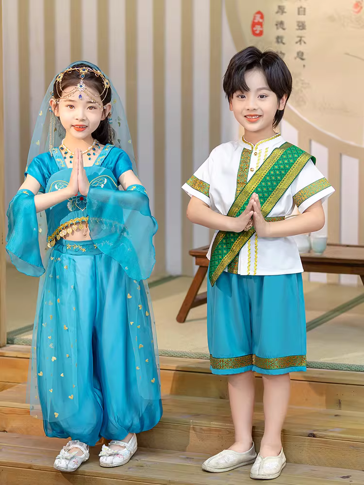 Trang phục dân tộc Dai cho trẻ em, bé trai và bé gái, trang phục dân tộc thiểu số Hanfu, trang phục Thái Lan kỳ lạ, trang phục biểu diễn Tây Sương Banna
