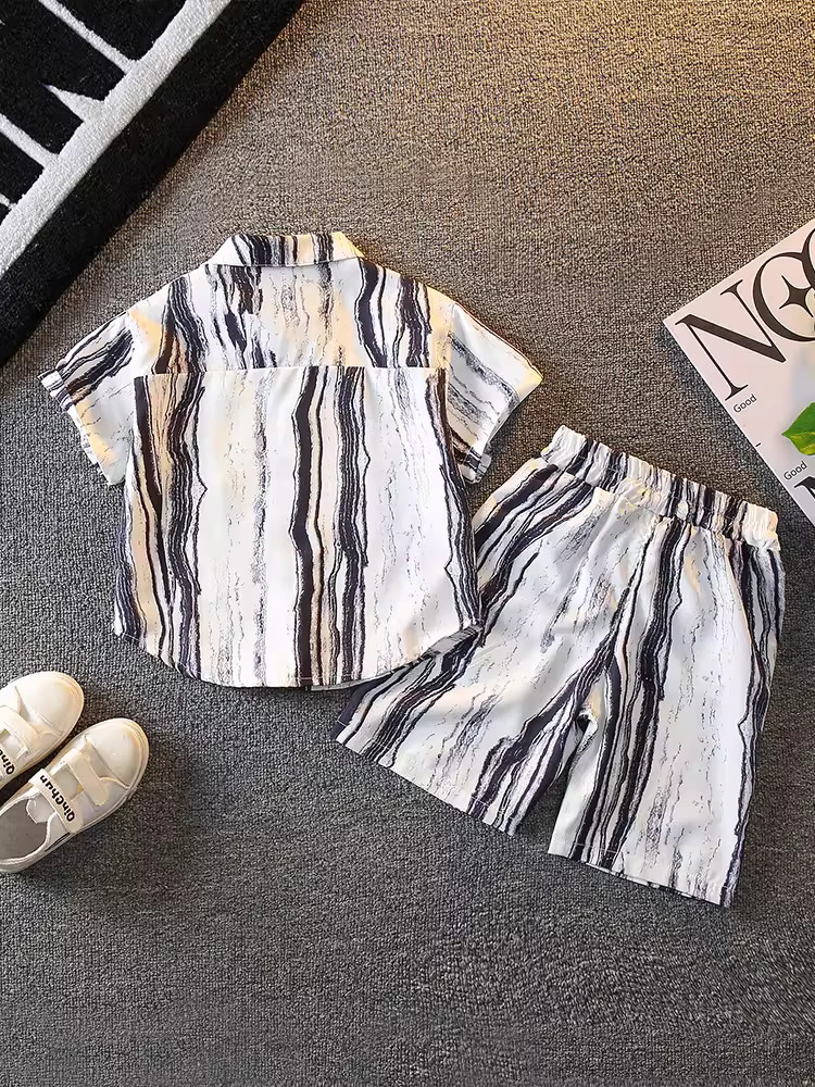 Bộ trang phục mùa hè cho bé trai 25 mẫu mới thời trang trẻ em phong cách Hàn Quốc, áo sơ mi bé trai hai mảnh, kiểu dáng năng động