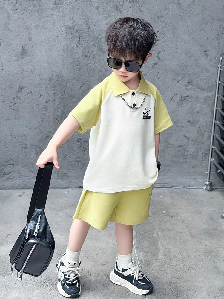 Bộ trang phục hè cho bé trai 2025, bộ hai mảnh áo polo hoạt hình mùa hè mới cho trẻ em, quần áo hè mỏng cho bé