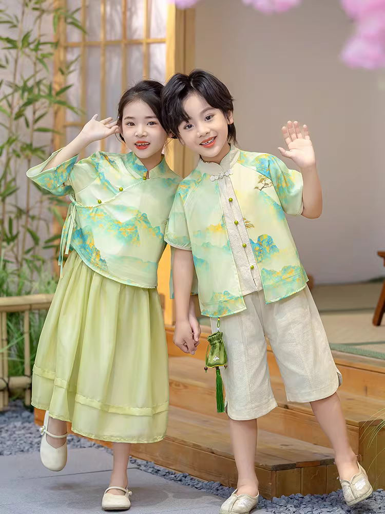 Trang phục mùa hè Hanfu đồng phục mẫu giáo được cải tiến theo phong cách Trung Hoa Đồng phục lớp biểu diễn Ngày thiếu nhi Trang phục biểu diễn phong cách cổ xưa Tranh phong cảnh phong cách Đường thời trang