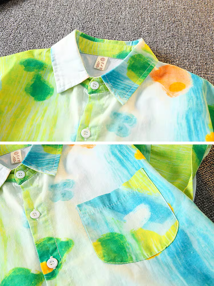 Bộ trang phục hè 2025 thời trang phong cách Hàn Quốc cho bé trai, áo sơ mi hai mảnh phối cổ vest, dành cho trẻ nhỏ và trẻ trung.