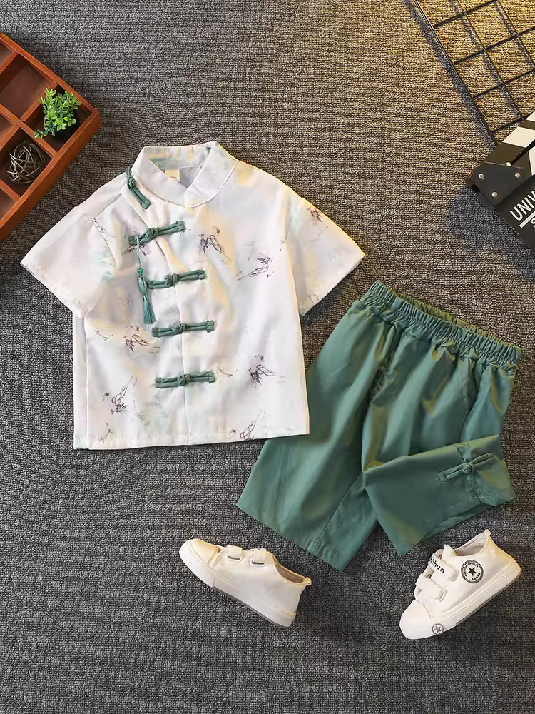 Hanfu cho bé trai, phong cách truyền thống Trung Hoa, đẹp trai, trang phục học tập Trung Hoa, trang phục mùa hè, bộ đồ phong cách Trung Hoa mới dành cho trẻ em, phiên bản mùa hè, trang phục truyền thống Trung Hoa cho bé.