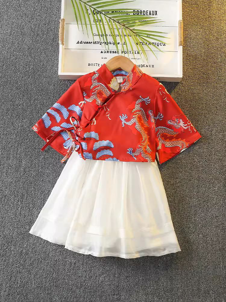 Trang phục biểu diễn của bé trai Hanfu Bộ trang phục mùa hè cho bé trai trang phục sinh nhật đầu tiên của trẻ em Bộ đồ Tang phù hợp với phong cách truyền thống Trung Quốc của bé gái Trang phục biểu diễn ngày 1 tháng 6