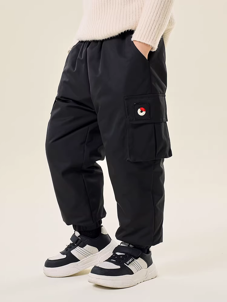 Quần lông vũ cho bé trai năm 2025, dùng cho hoạt động ngoài trời, quần cargo dày dặn chống thấm nước có lưng thun, quần lông vũ trắng giữ ấm mùa đông cho trẻ em