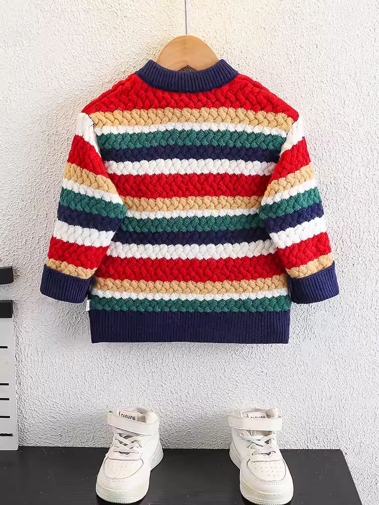 Áo len bé trai mùa đông 2025, áo len dệt kim cổ tròn dày dặn, thời trang, ấm áp cho bé trai mùa thu đông