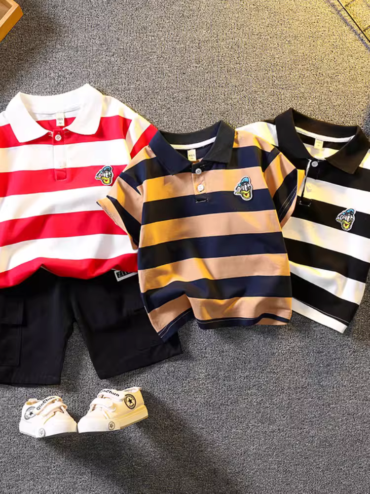 Bộ quần áo sơ mi POLO ngắn tay cho bé trai 205 kiểu dáng mới thời trang cho bé trai quần áo mùa hè trẻ em xu hướng quần áo trẻ em thời trang