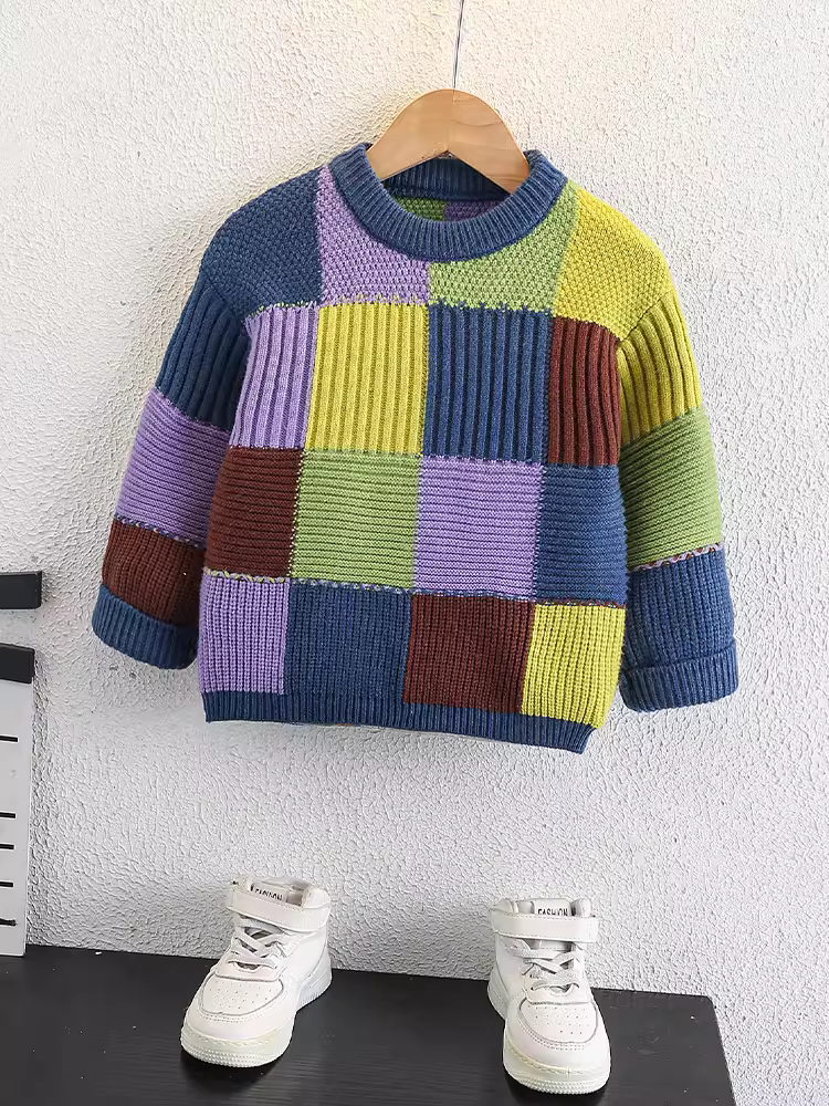 Áo len bé trai mùa đông 2025 kiểu mới, áo len dệt kim cổ tròn dày dặn thời trang cho bé trai mùa thu đông