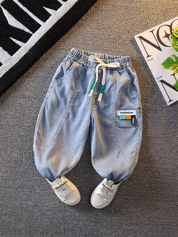 Quần chống muỗi cho bé trai mặc hè 2025 quần denim ngắn nhẹ nhàng kiểu dáng thời trang phong cách đường phố quần dài mùa hè