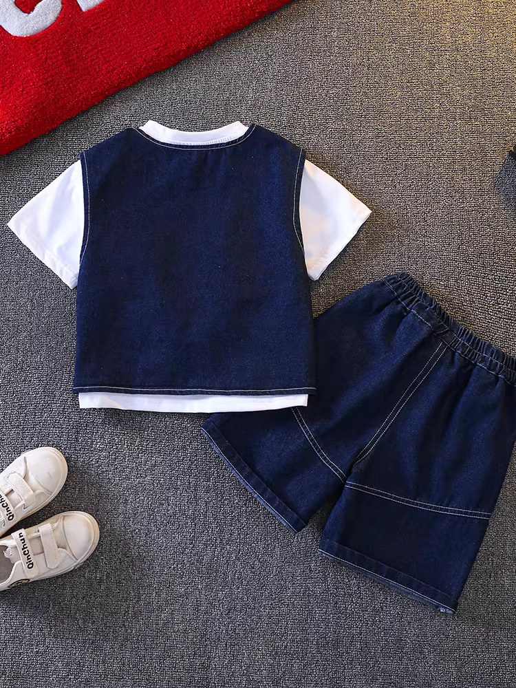 Bộ trang phục mùa hè cho bé trai 2025, kiểu Hàn Quốc mới, thời trang, mát mẻ, sành điệu cho bé trai