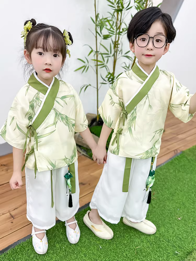 Bộ đồ mùa hè theo xu hướng quốc gia dành cho bé trai Hanfu 2025 phong cách mới kiểu Trung Hoa cải tiến trang phục biểu diễn phong cách dân tộc dành cho trẻ em
