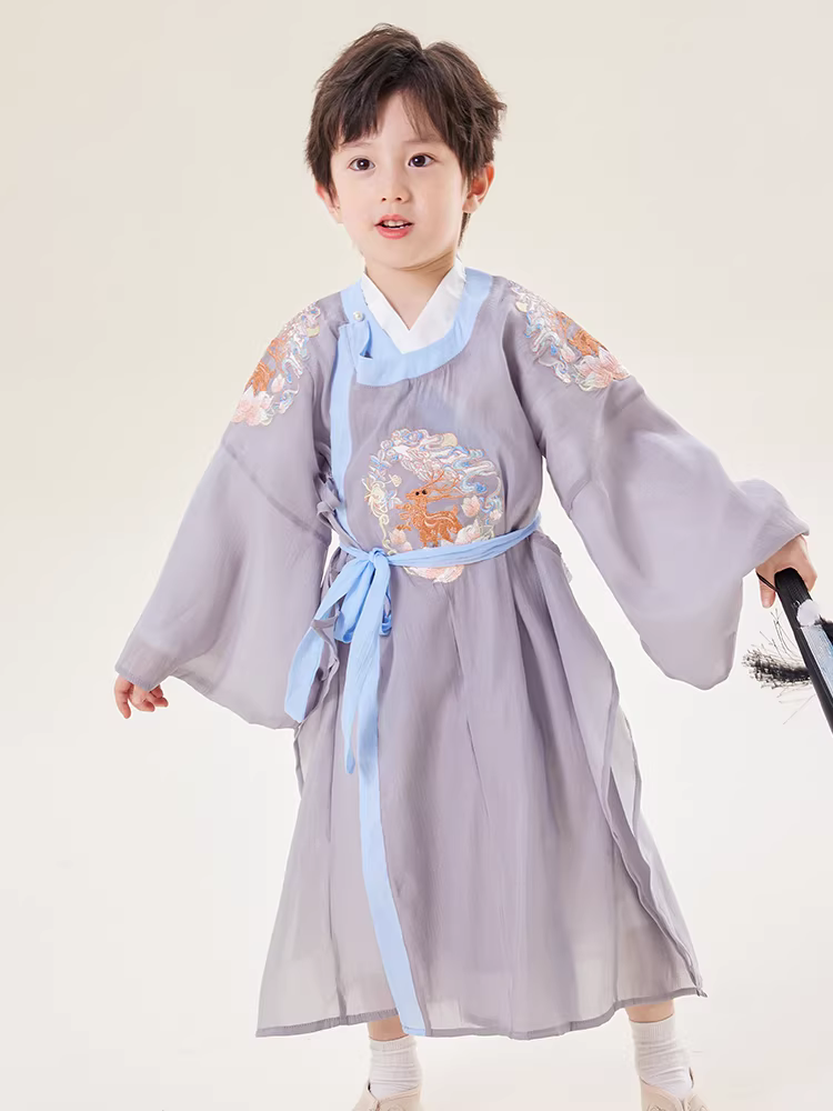 Bộ trang phục Hanfu thu đông 2025 kiểu mới cho bé trai, phong cách Trung Hoa truyền thống, cổ tròn, cao cấp, cải tiến, phong cách nhà Đường