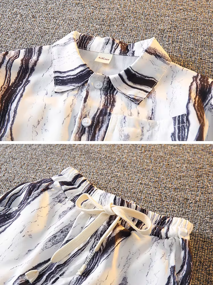 Bộ trang phục mùa hè cho bé trai 25 mẫu mới thời trang trẻ em phong cách Hàn Quốc, áo sơ mi bé trai hai mảnh, kiểu dáng năng động