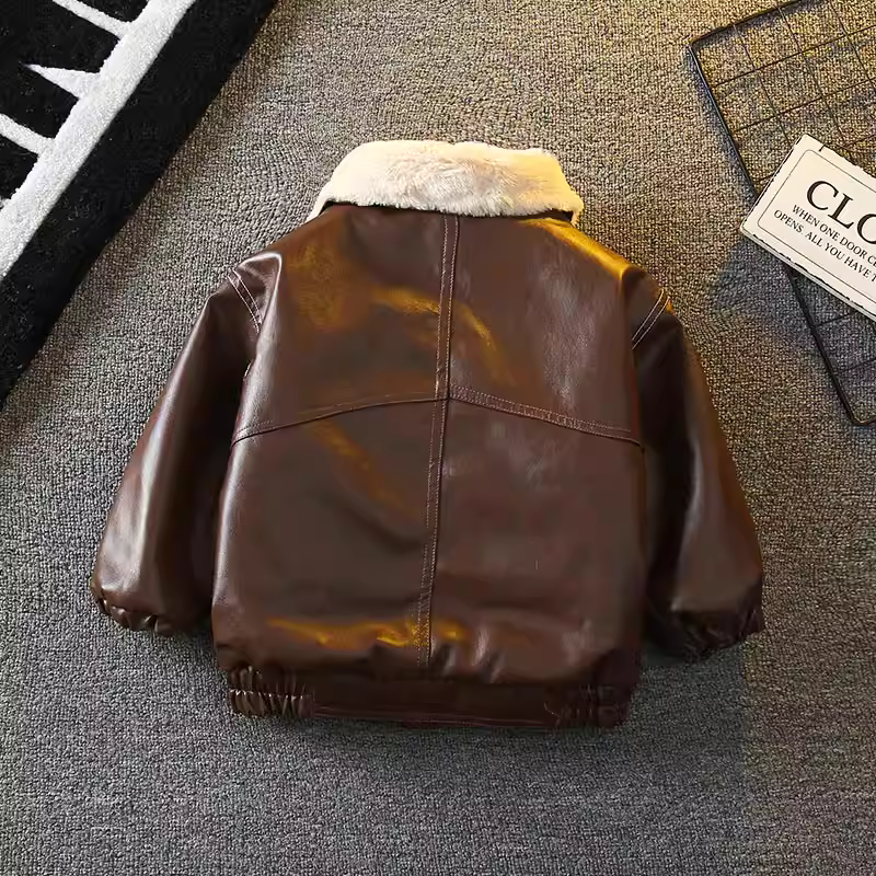 Áo khoác da lót lông cừu cho bé trai 25 kiểu mới Quần áo mùa đông cho bé trai Áo khoác da dày dặn phong cách biker trẻ em