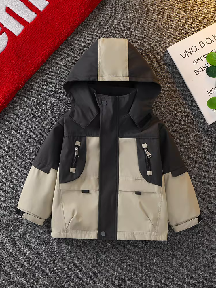 Áo khoác ba trong một cho bé trai mùa xuân thu 2025, áo khoác trẻ em mùa xuân mới, chống gió, lót lông cừu