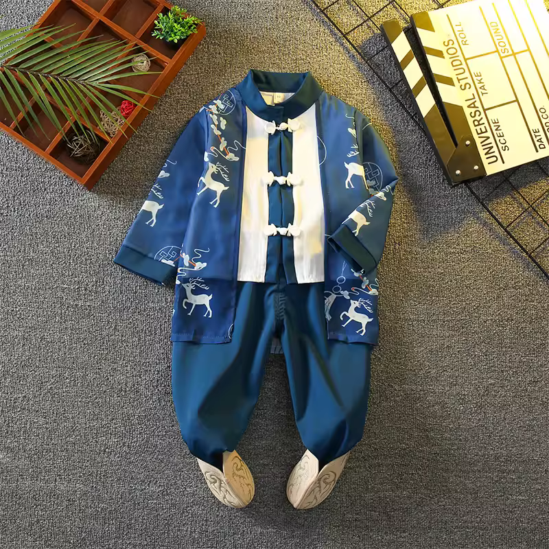 Hanfu cho bé trai, trang phục trang trọng theo phong cách Trung Hoa cho bé một tuổi, trang phục truyền thống Trung Quốc cao cấp dành cho trẻ em, bộ trang phục biểu diễn mỏng.