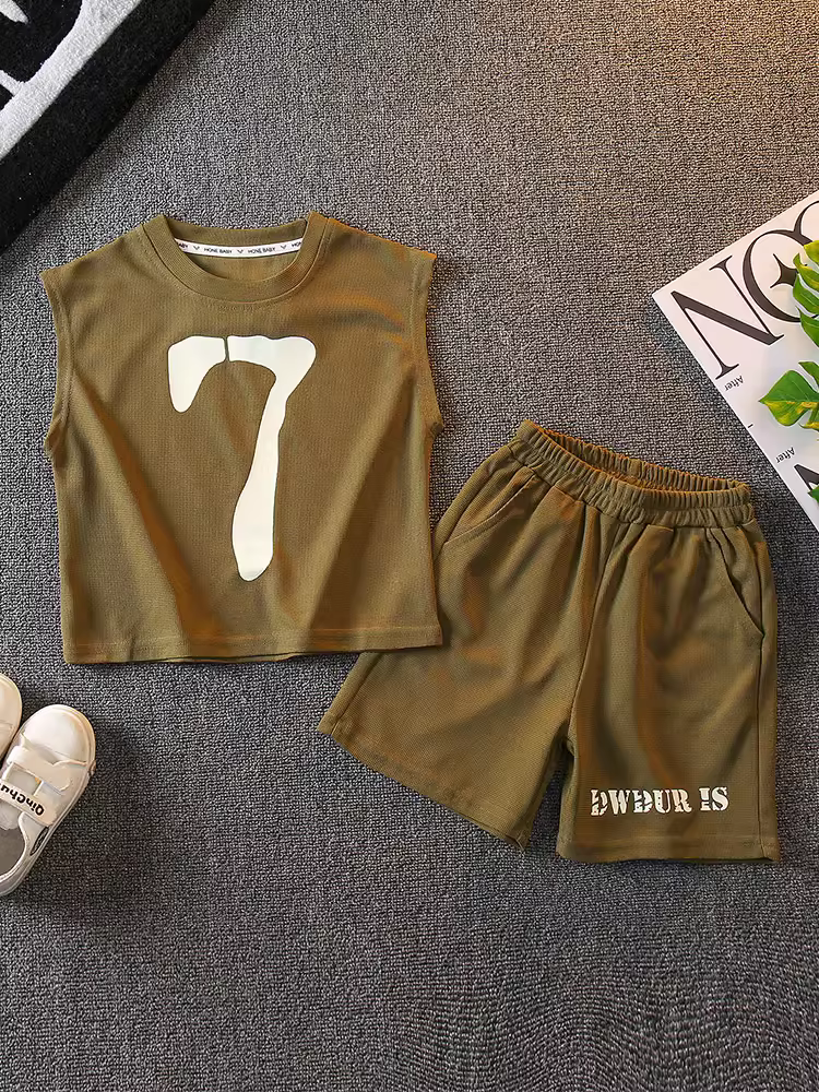 Bộ vest mùa hè cho bé trai kiểu mới 2025, quần áo bé trai thời trang không tay, quần áo trẻ em mùa hè mát mẻ và đẹp trai