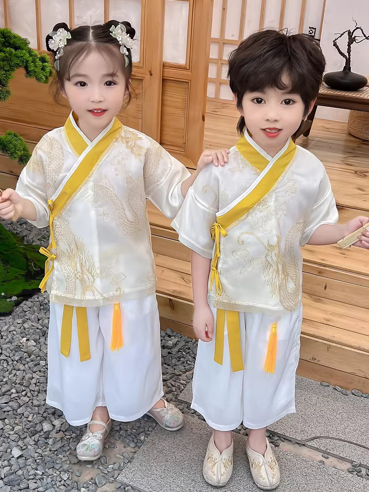 Bộ trang phục truyền thống ngắn tay mùa hè Hanfu dành cho bé trai Bộ trang phục kiểu Trung Quốc mới của nhà Đường Trang phục cổ xưa Trang phục biểu diễn dân tộc dành cho trẻ em