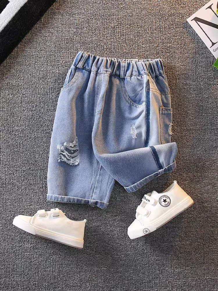 Quần mỏng mùa hè cho bé trai 2025, quần mùa hè trẻ em kiểu dáng năng động, quần short denim thời trang cho bé trai