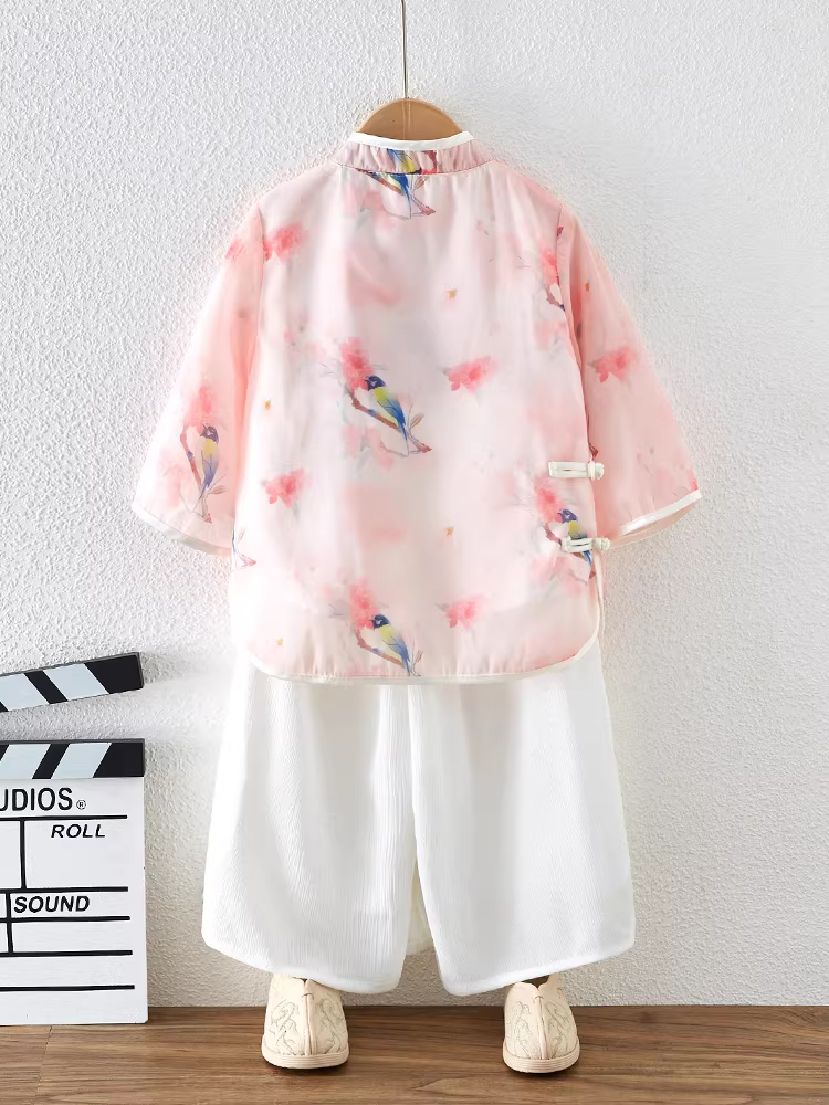 Bộ váy Hanfu dành cho bé gái, phong cách Trung Hoa, váy công chúa mùa hè thời trang cho bé gái, váy sườn xám thời trang cổ điển