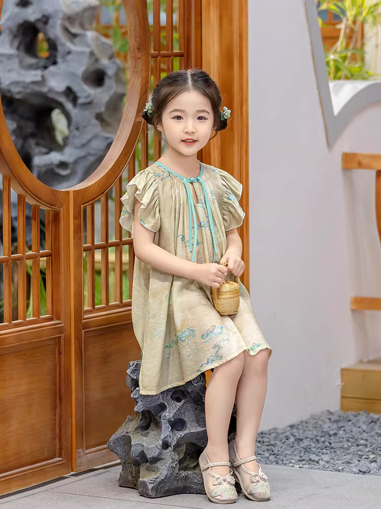 Váy hè 2025 kiểu mới cho bé gái, trang phục Hanfu phong cách dân tộc, váy sườn xám, trang phục kiểu Trung Hoa mới cho bé gái, đồ Tang phục