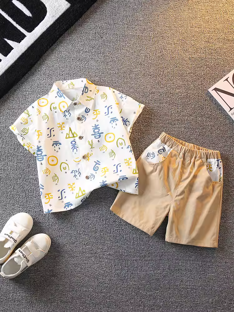 Bộ đồ hè ngắn tay cho bé trai 2025, thời trang mới, quần áo hè trẻ em hot, quần áo trẻ em nam cá tính và đẹp trai