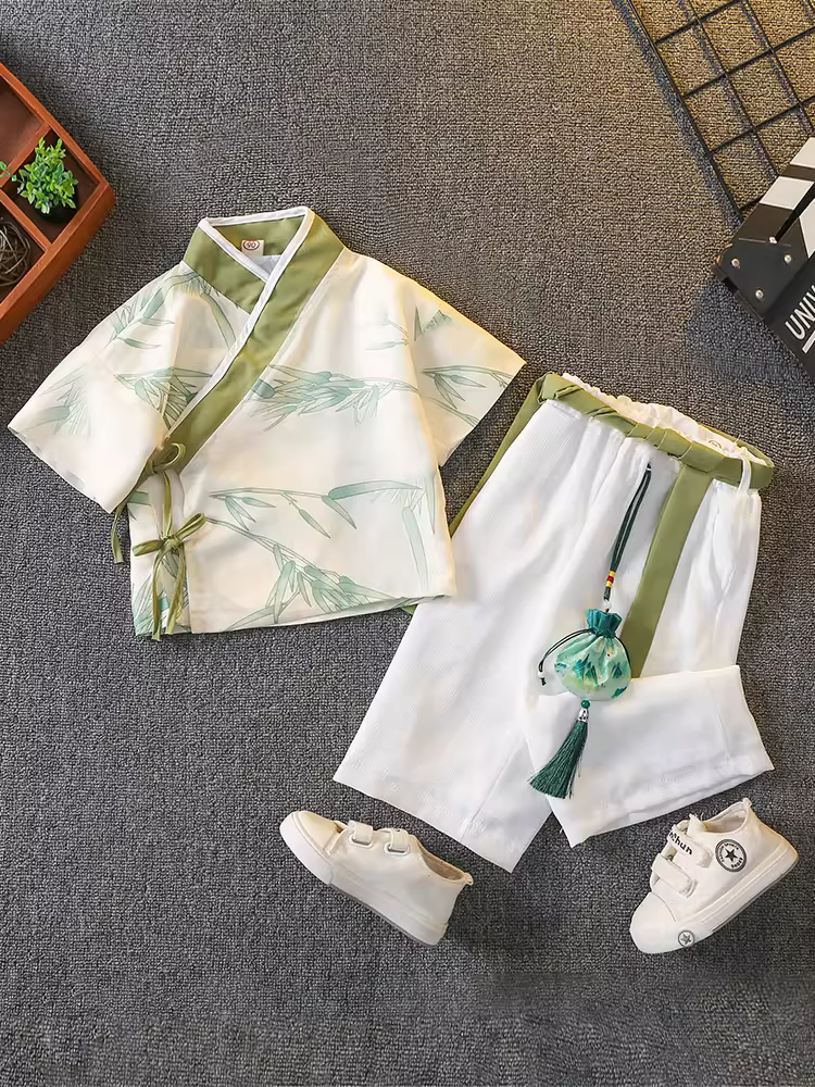 Trang phục mùa hè cho bé trai Hanfu Trang phục truyền thống theo phong cách Trung Hoa Trang phục mùa hè cho bé trai phiên bản cải tiến Trang phục biểu diễn Ngày thiếu nhi