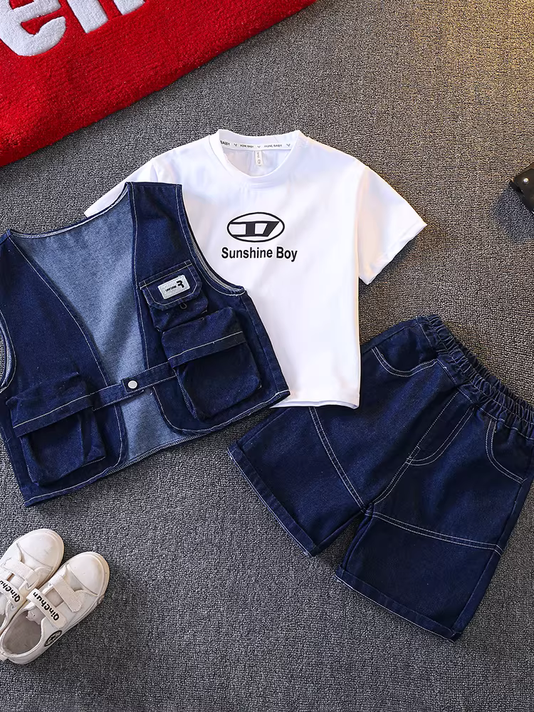 Bộ trang phục mùa hè cho bé trai 2025, kiểu Hàn Quốc mới, thời trang, mát mẻ, sành điệu cho bé trai