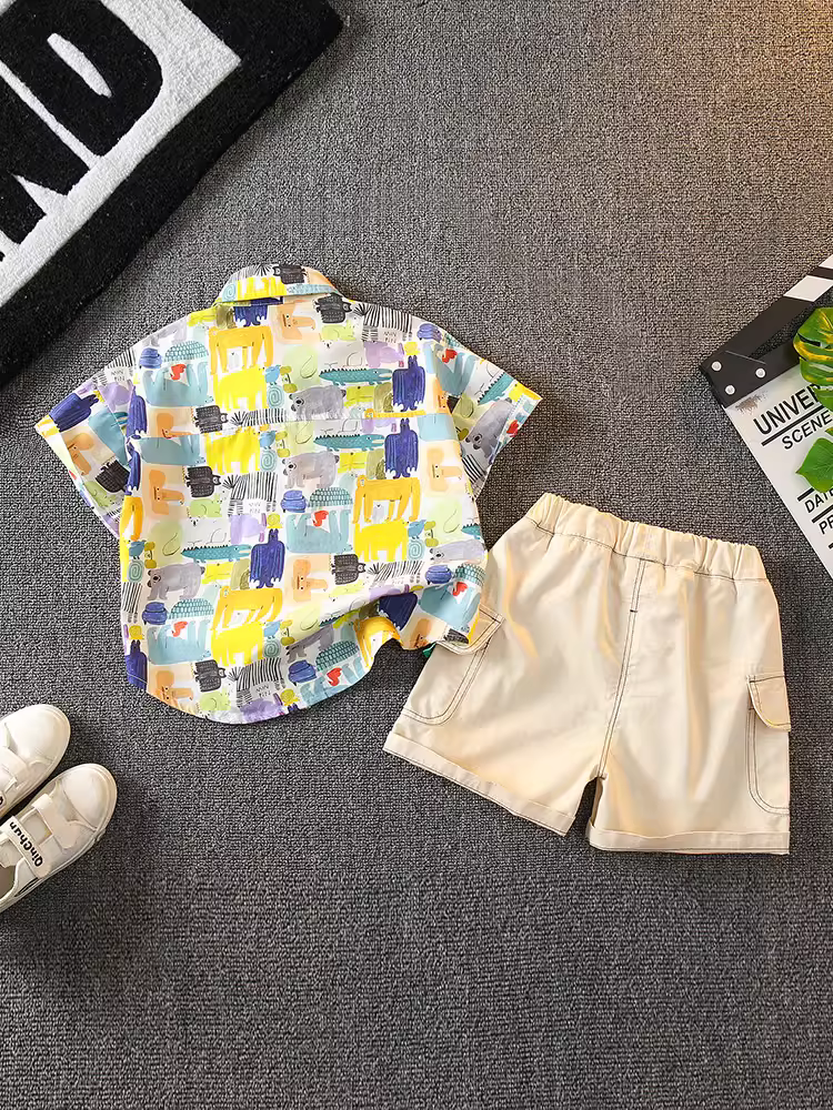 Bộ áo thun ngắn tay bé trai 2025 kiểu dáng mới thời trang, quần áo mùa hè cho bé trai, trẻ em, thời thượng, cá tính và đẹp trai