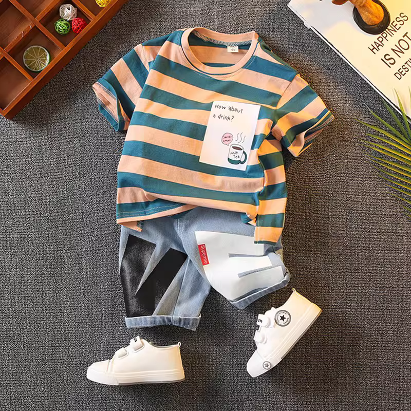 Bộ vest thời trang cho bé trai, quần áo mùa hè sành điệu, quần áo mùa hè mới cho bé năm 2024, bộ hai mảnh ngắn tay mùa hè cho trẻ em
