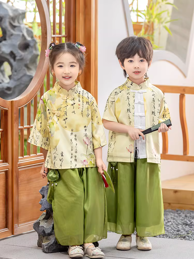 Quần áo trẻ em đọc kinh kiểu Trung Hoa phù hợp cho cả bé trai và bé gái, trang phục nhà Đường của Trung Quốc, Hanfu, trang phục biểu diễn cổ xưa của học sinh mẫu giáo, tiểu học