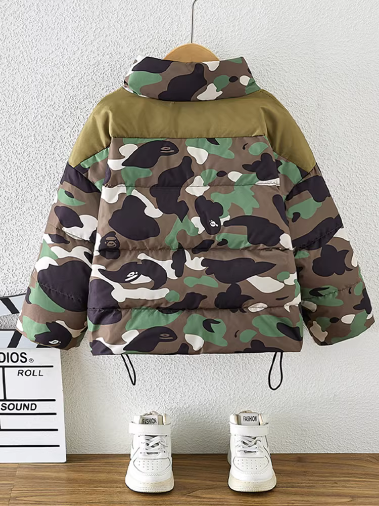 Áo khoác phao trẻ em cho bé trai, áo khoác mùa đông mẫu mới 2025, áo phao ngắn chống thấm ba lớp, áo khoác ngoài mùa đông dày dặn, kiểu dáng thời trang.