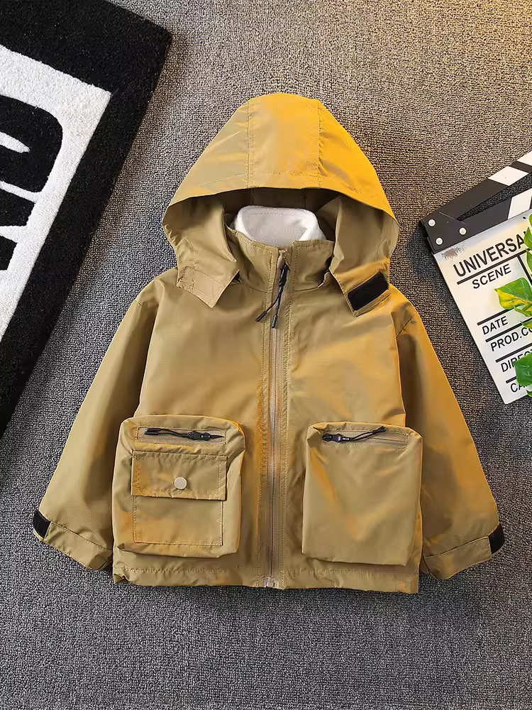 Áo khoác trẻ em thu đông 2025 mẫu mới ba trong một, có thể tháo rời, chống gió và chống nước, thời trang cho bé trai