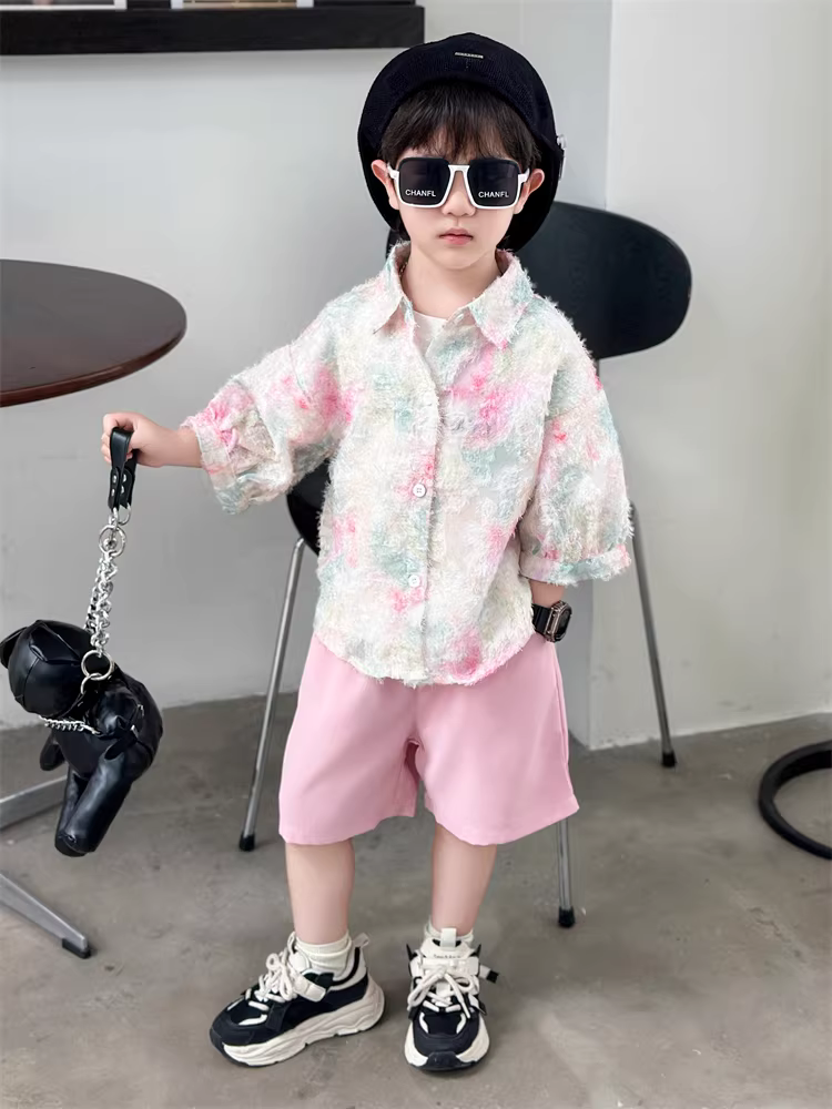 Trang phục mùa hè hợp thời trang cho bé trai, bộ hai mảnh áo sơ mi và quần short mát mẻ và sành điệu, quần áo đi nghỉ nhẹ nhàng cho trẻ mới biết đi.